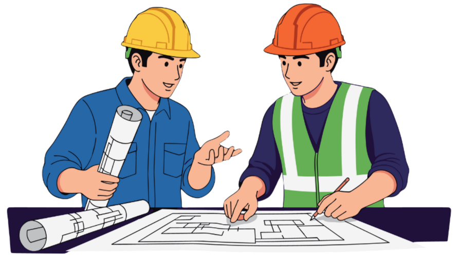 engineers looking through drawings