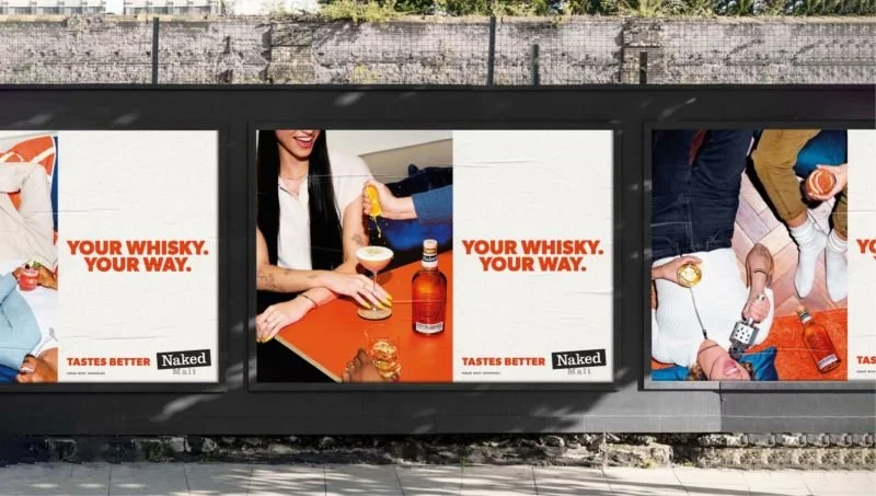 Fake custom tattoos and tattoo cover ups for 'Naked Malt' Whiskey 
