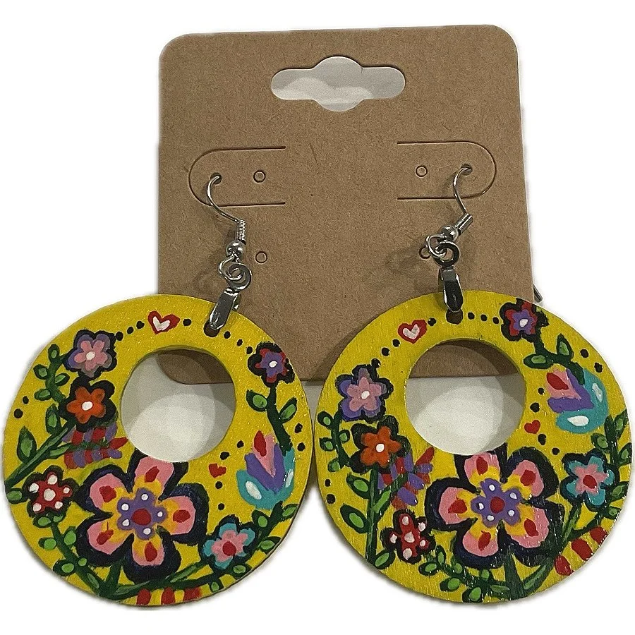 Flowers (Yellow Hoops) - Earrings