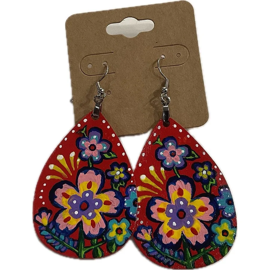 Flowers (Red Tear Drop) - Earrings