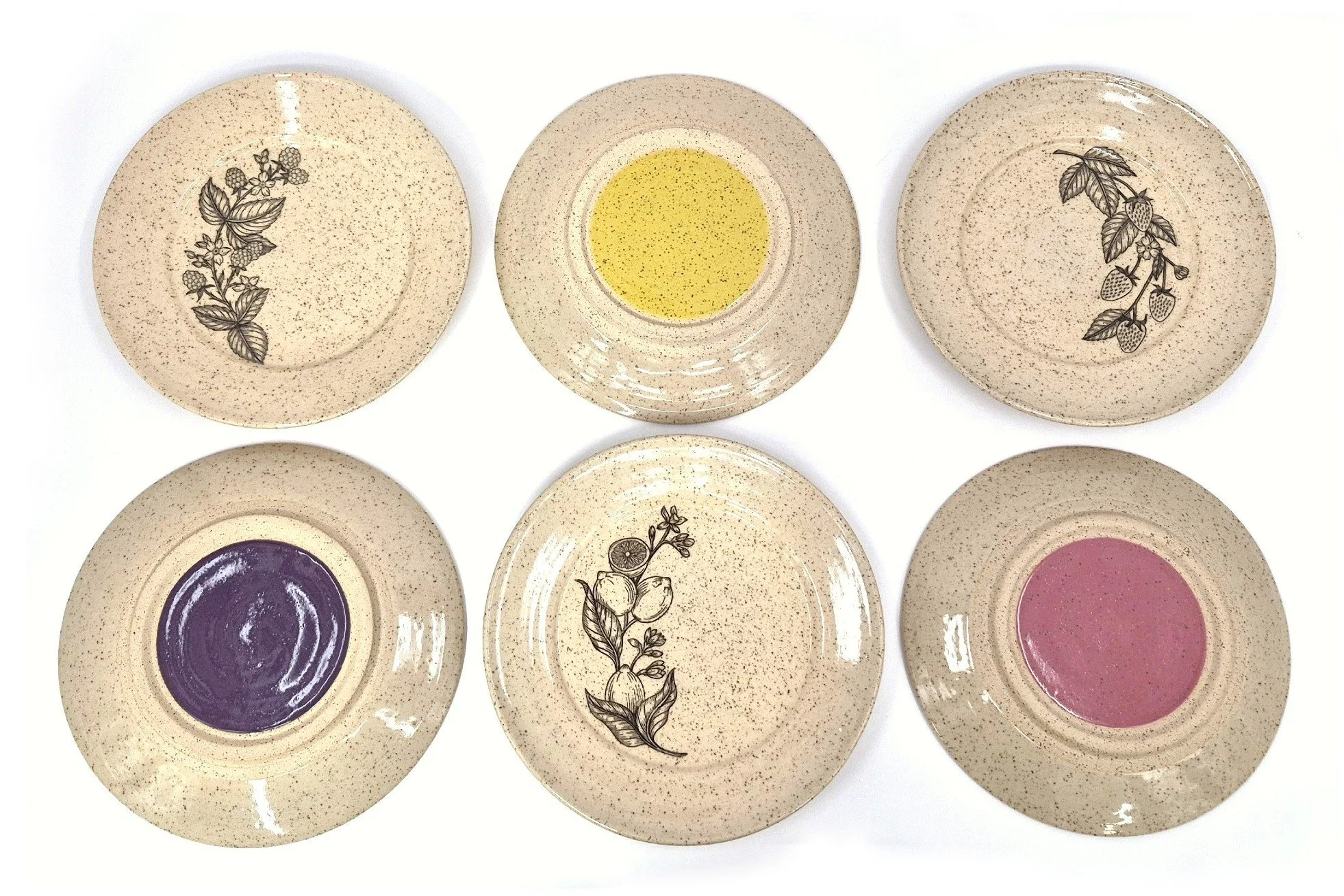 Emma's Dining Plates, Two Sizes, Handmade Ceramic Dishes, Wheel Thrown, Multiple Glaze Options, Strawberry, Blackberry, Lemon Designs