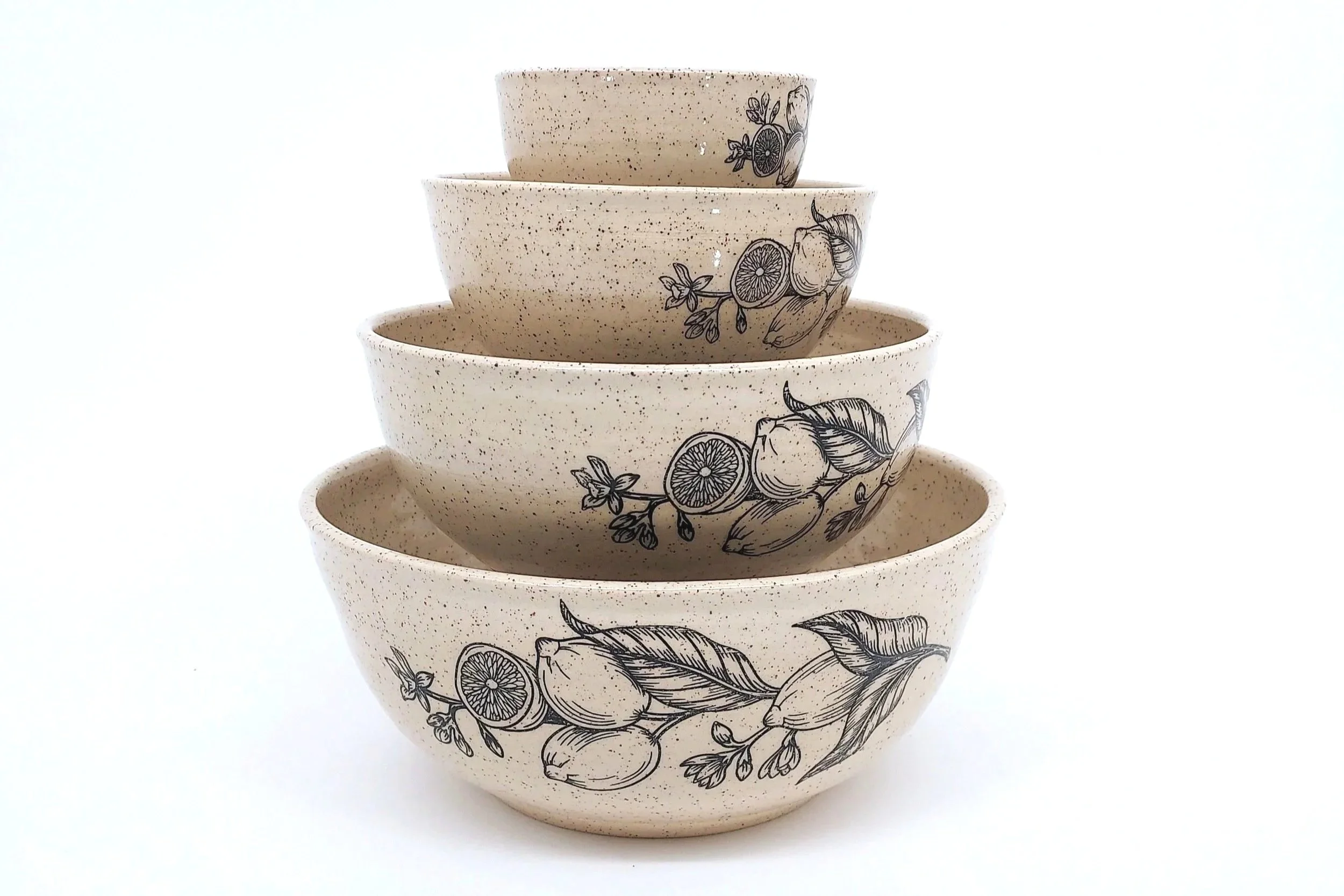 Emma's Nesting Set, Handmade Ceramic Bowls, Wheel Thrown, Multiple Glaze Options, Strawberry, Blackberry, Lemon Designs