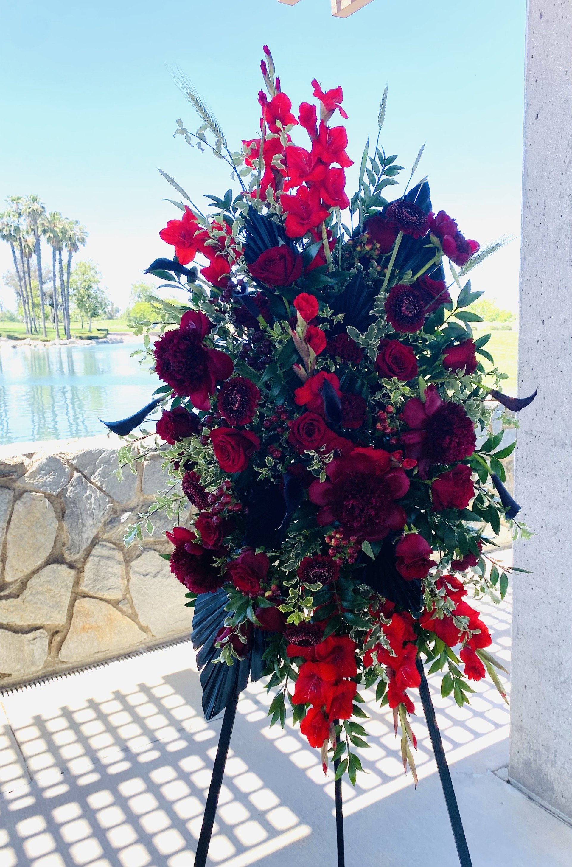 Deep Red and Burgundy Standing Spray