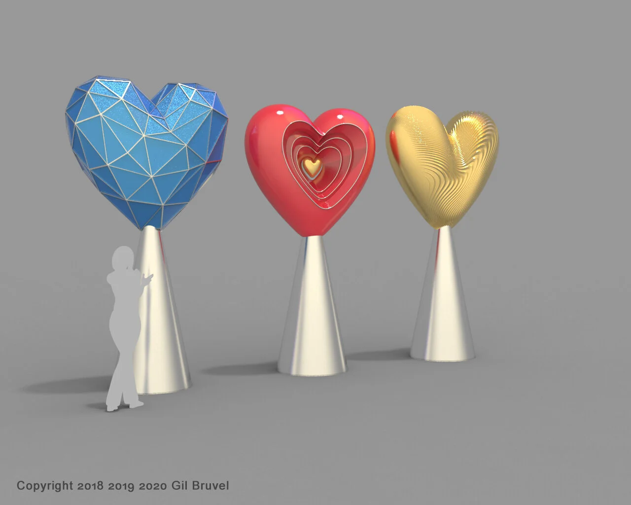 LAYERED FACETED STRIATED HEARTS