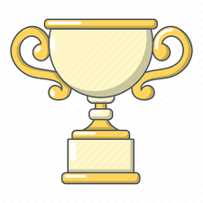 A gold trophy cup with decorative handles on each side.