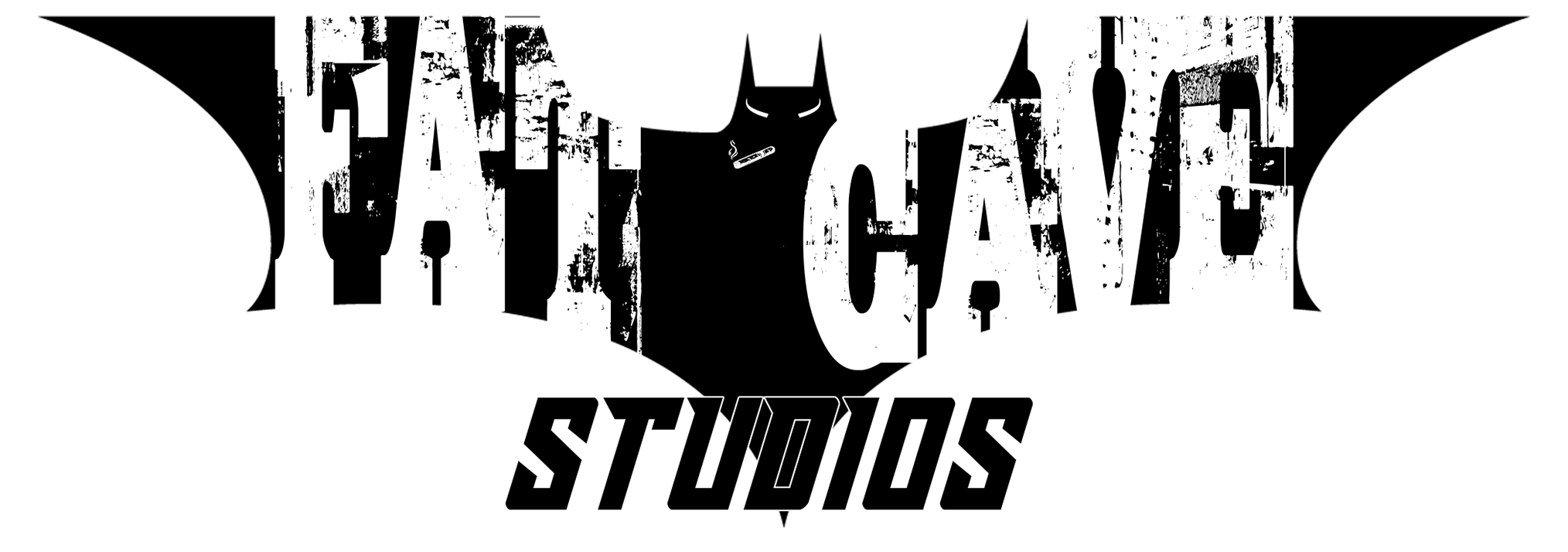 A black and white graphic design featuring the Batman logo with the words 'HEAVY METAL STUDIOS' integrated into the design.