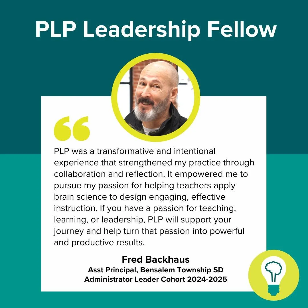 ✨🧠 Happy Fellows Friday! Shout out to this incredible #changemaker Fred Backhaus!  As an Assistant Principal in two schools in Bensalem Township School District, Fred is leading his staff to use brain science through creating STICKY lessons!  These 