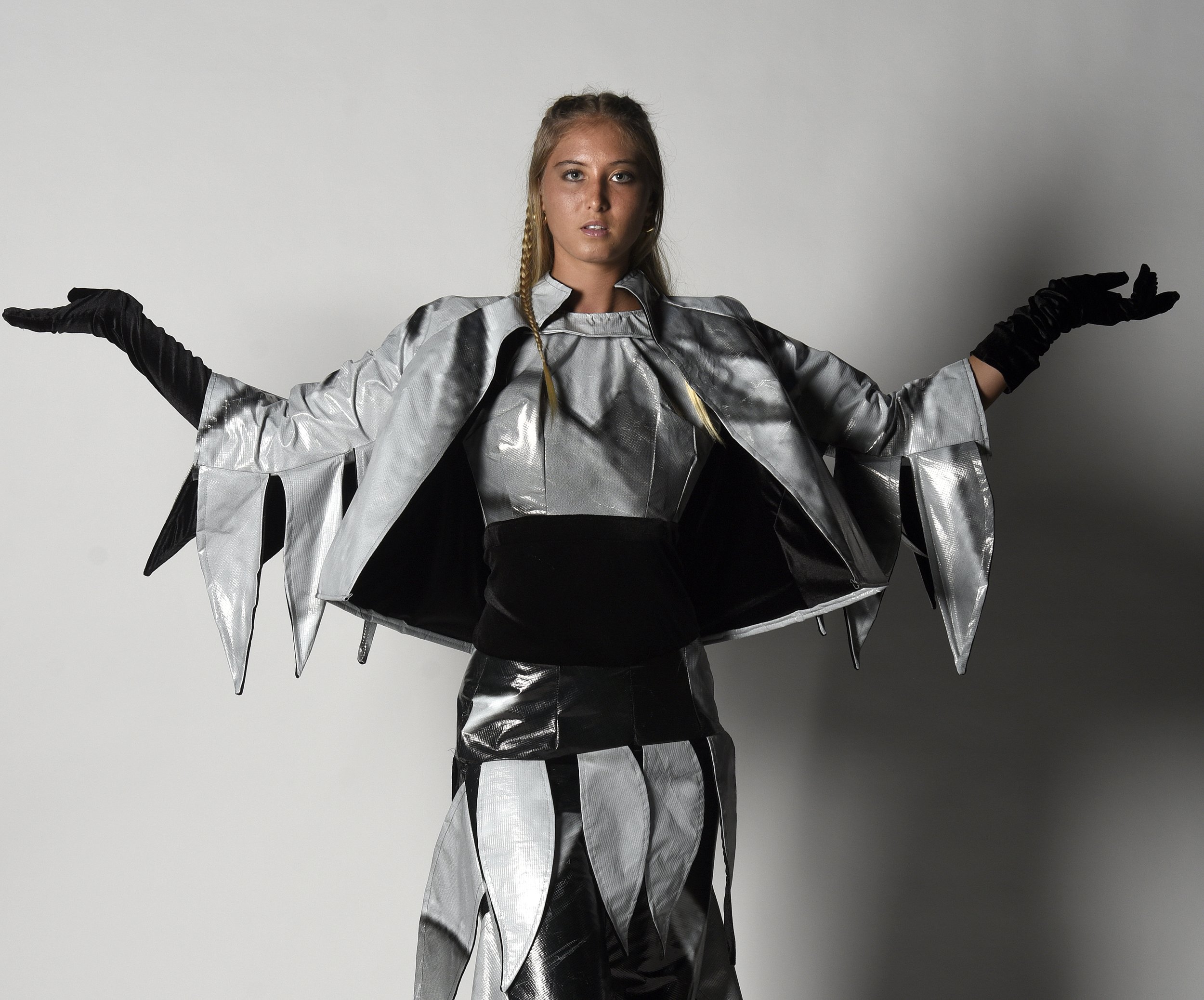 jumpsuit jacket combo from upcycled billboard