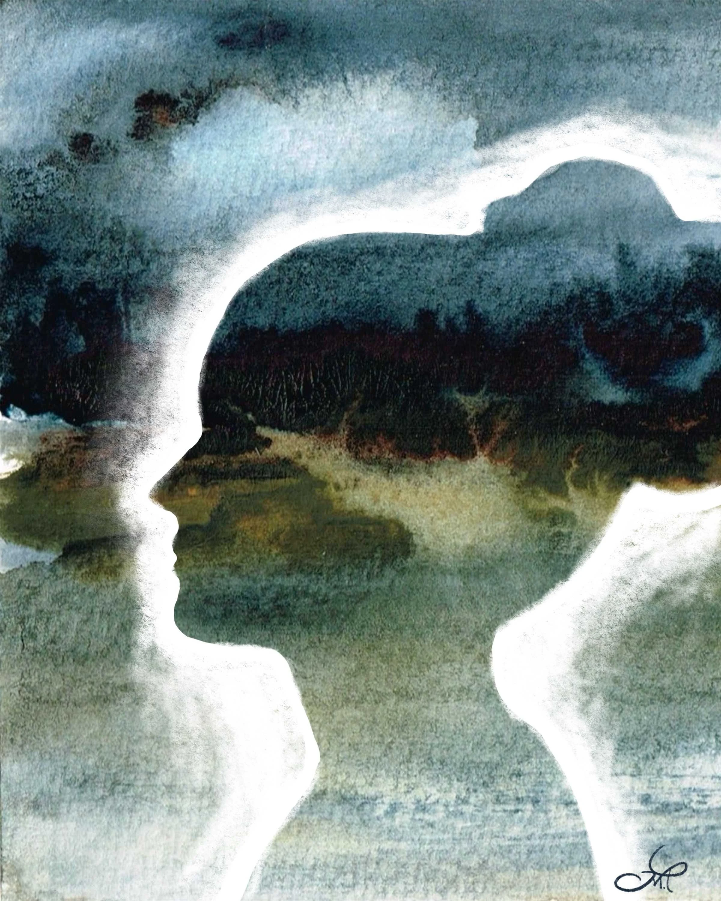 À travers le silence, techniques mixtes, 25.4x20.32 cm, 2025