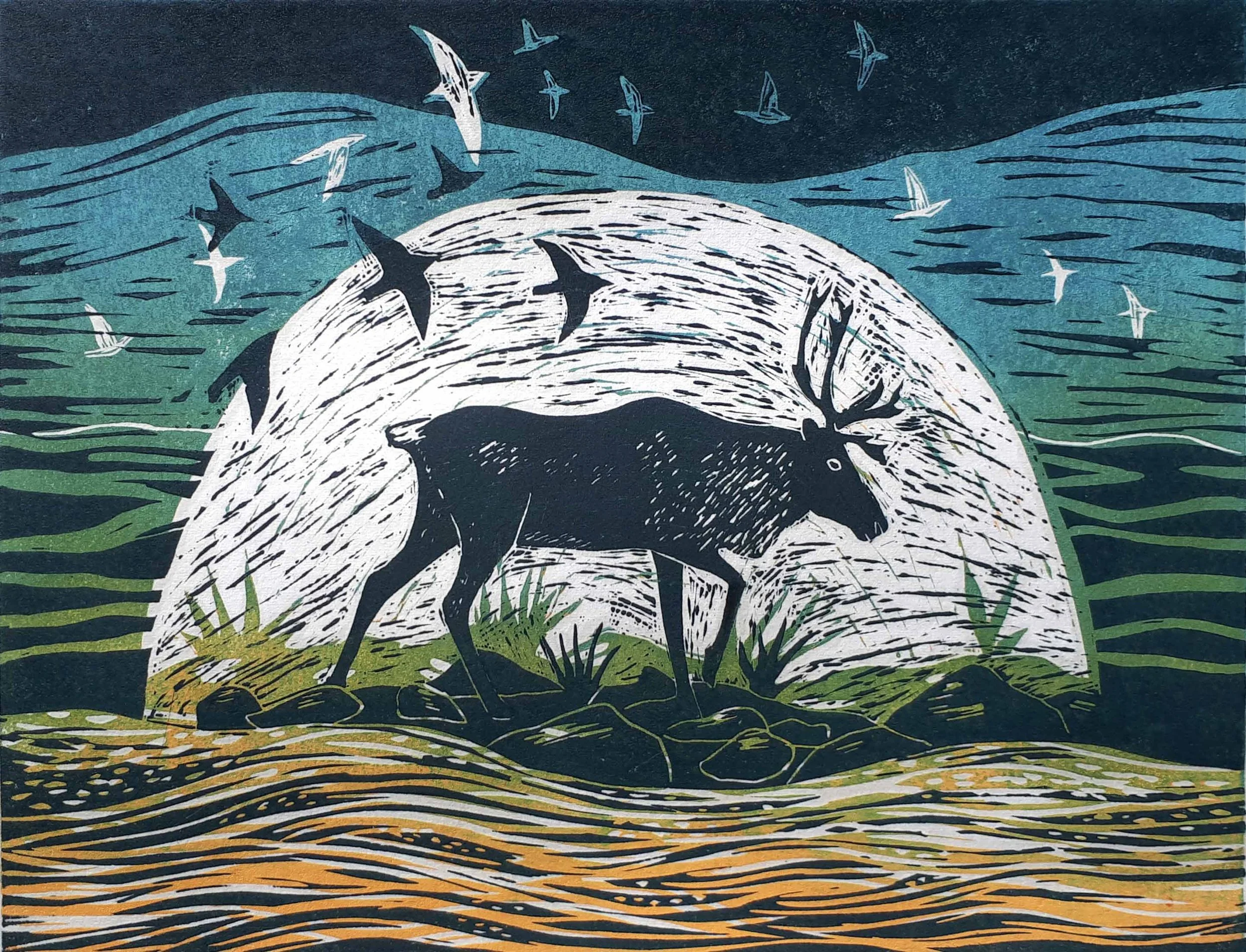 L’érosion de nos peines, linogravure, 27.8x35.4 com, 2024