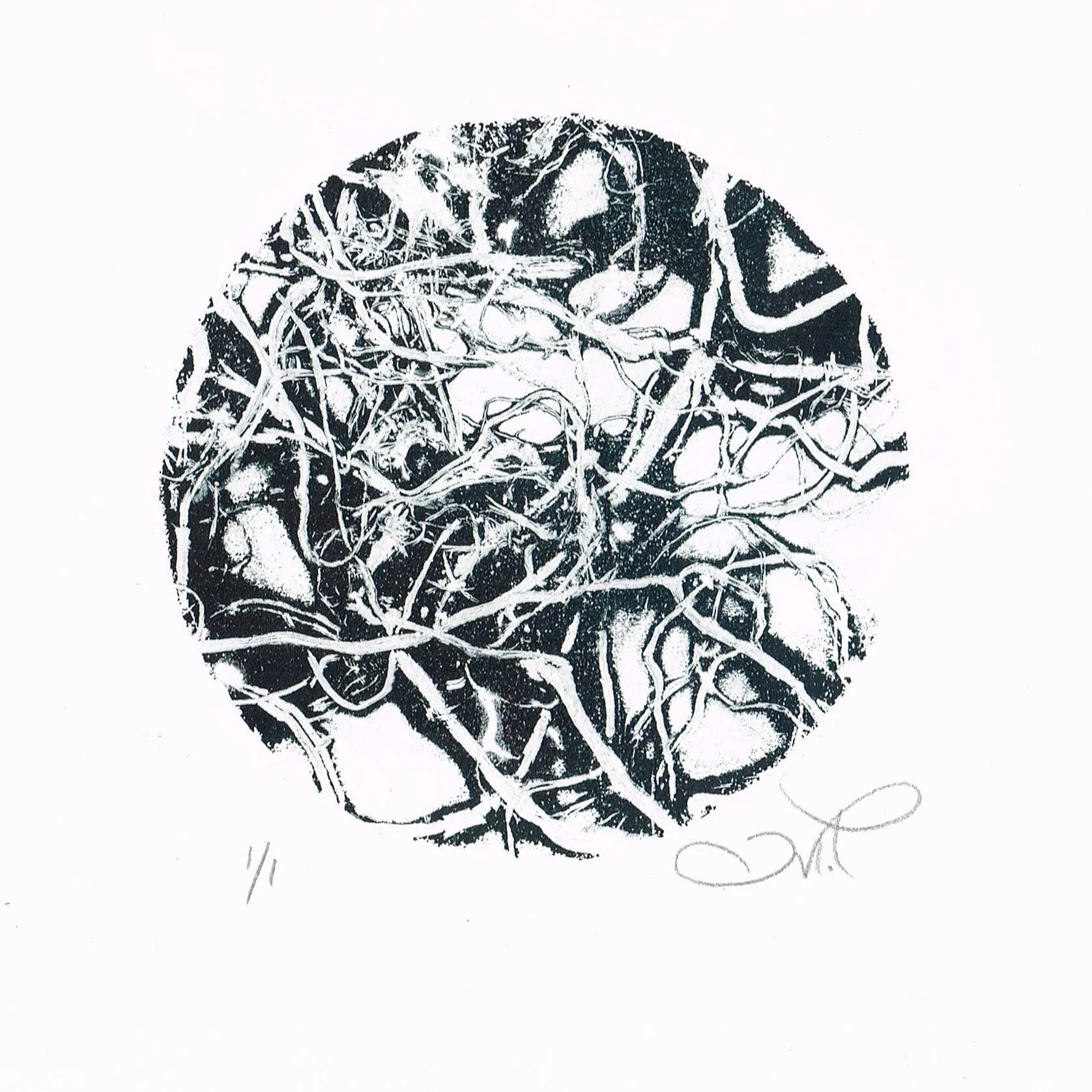 Abstraction racinaire, monotype, 12.7x12.7 cm, 2022