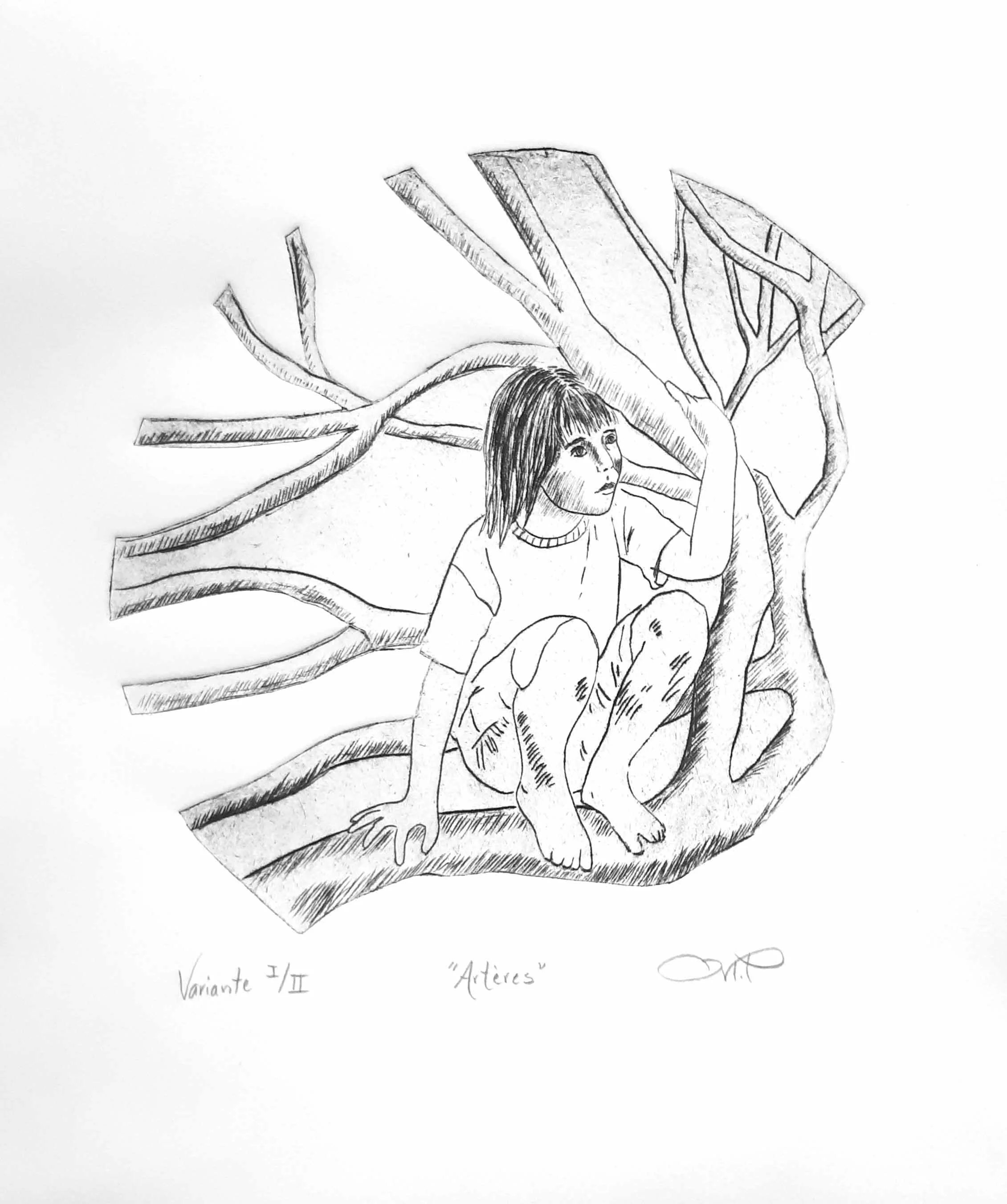 Artères, pointe sèche sur papier coton, 30x25 cm, 2022