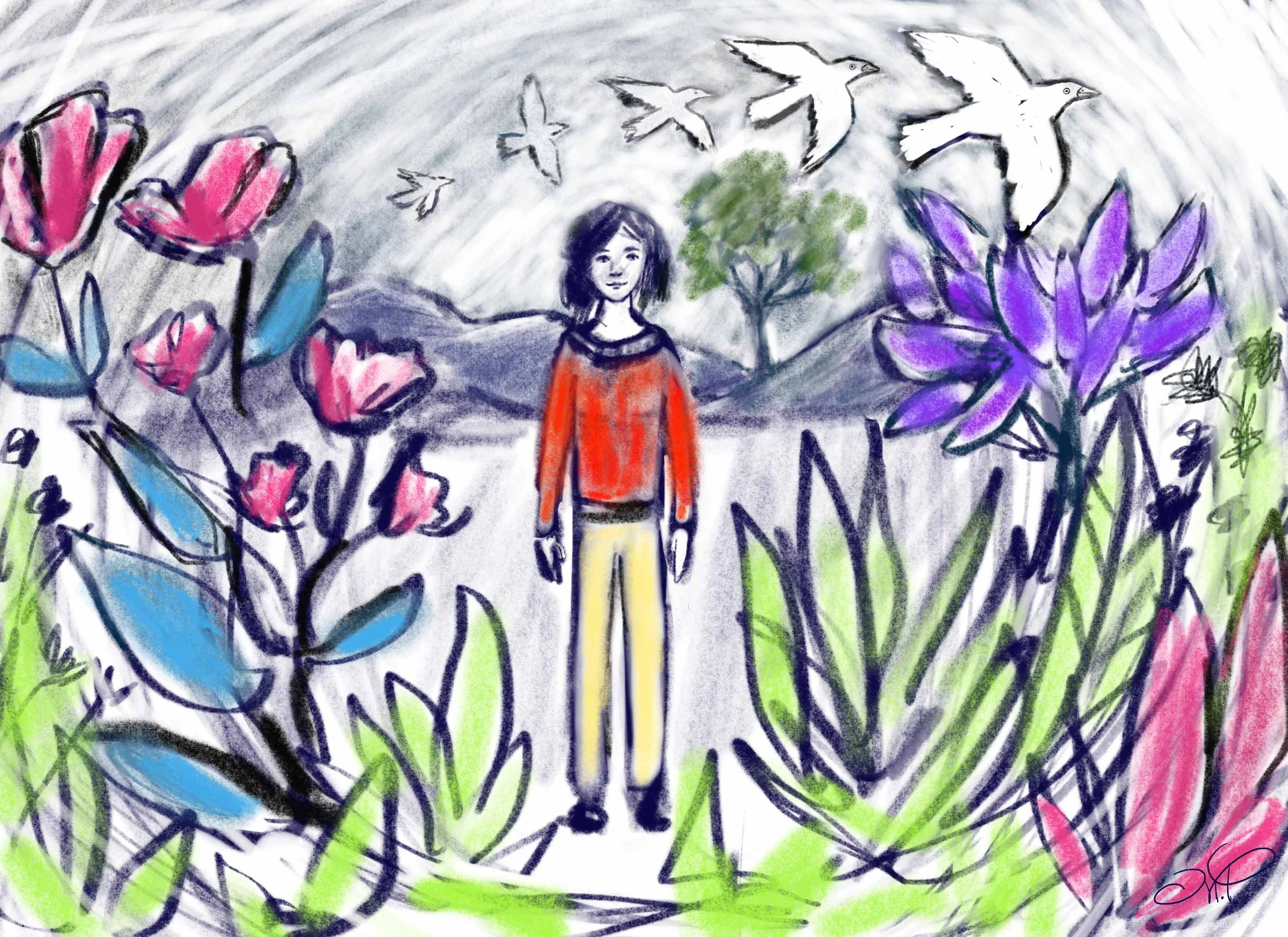 je suis ici, dessin numérique, 2023