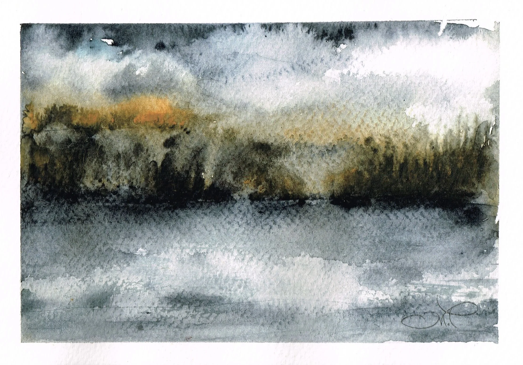 Le souffle de l’orage, aquarelle sur papier coton, 12x18 cm