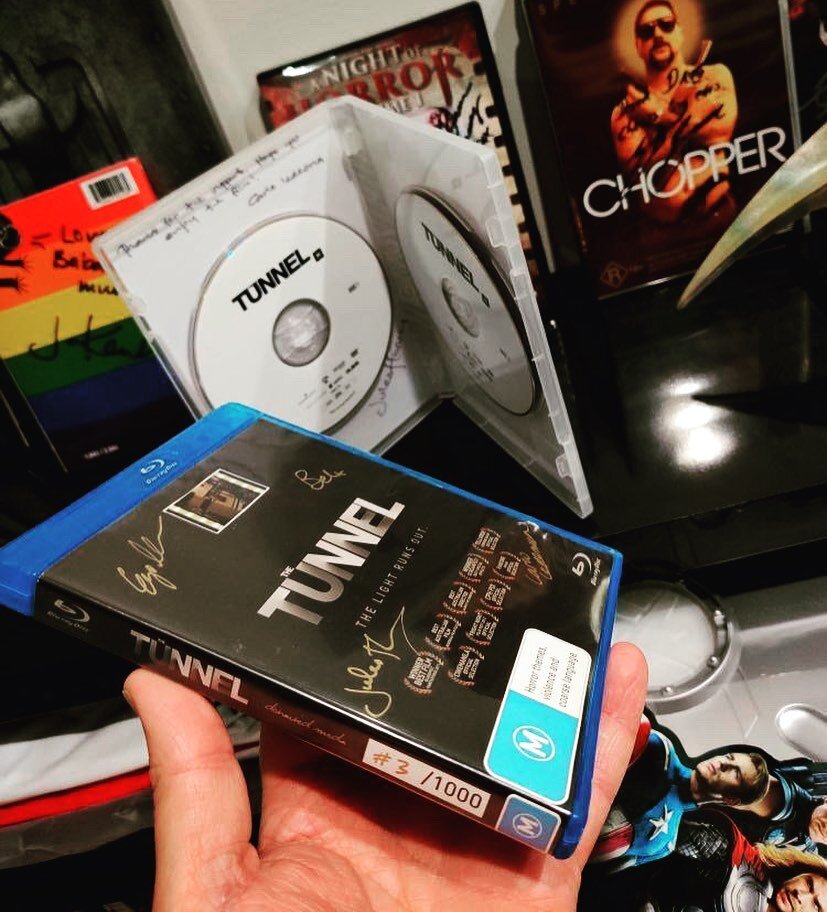 One of @tunnelmovie&rsquo;s biggest and earliest fans / supporters @real_dave_brown has his autographed and Limited Edition blu ray #3 and DVD Hard Copy Edition on display in his home theatre. 

Do you have any The Tunnel memorabilia? Share your phot
