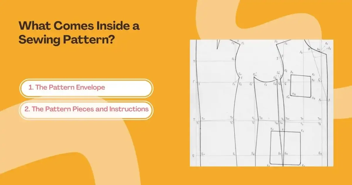 Diagram showing sewing pattern pieces and sections inside a sewing pattern.