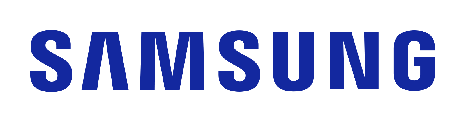 Samsung logo in blue letters on a black background.