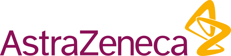 A logo of AstraZeneca, with the company's name in purple and a stylized yellow swirl design on the right.