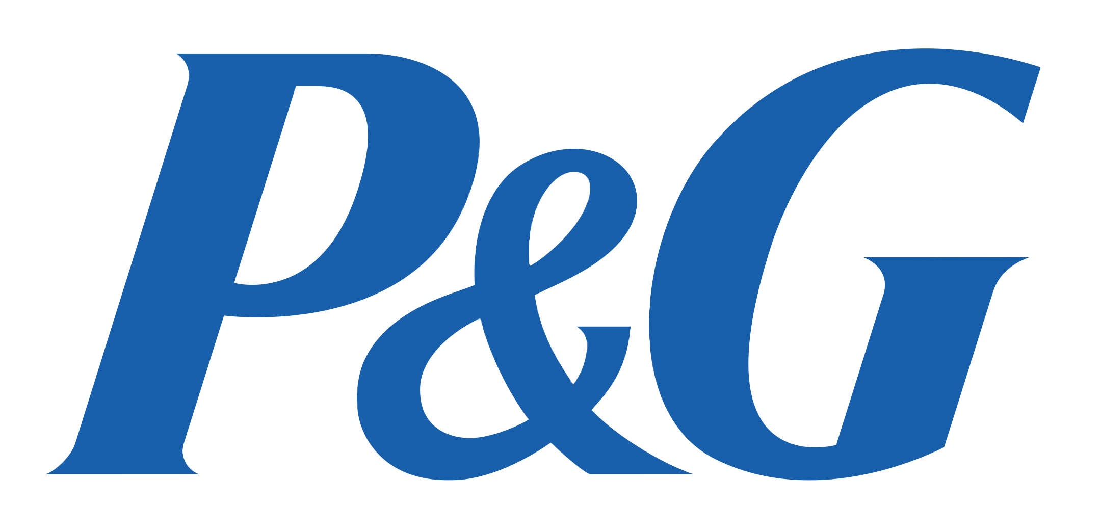 Blue and black text logo of P&G.
