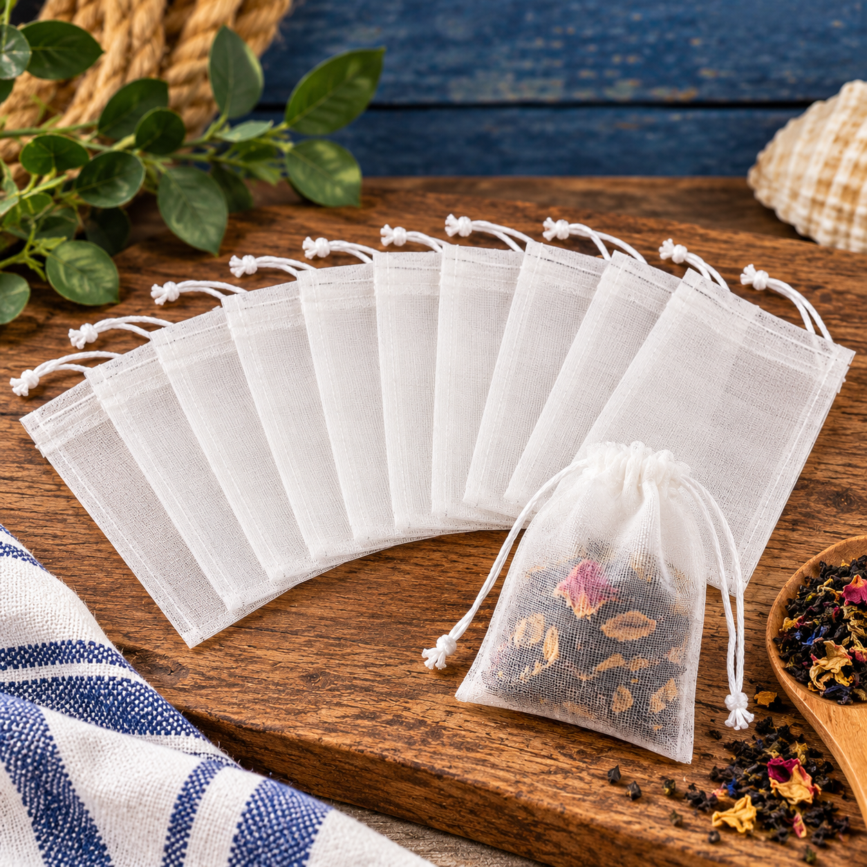White Drawstring Tea Bags (10 per pack)