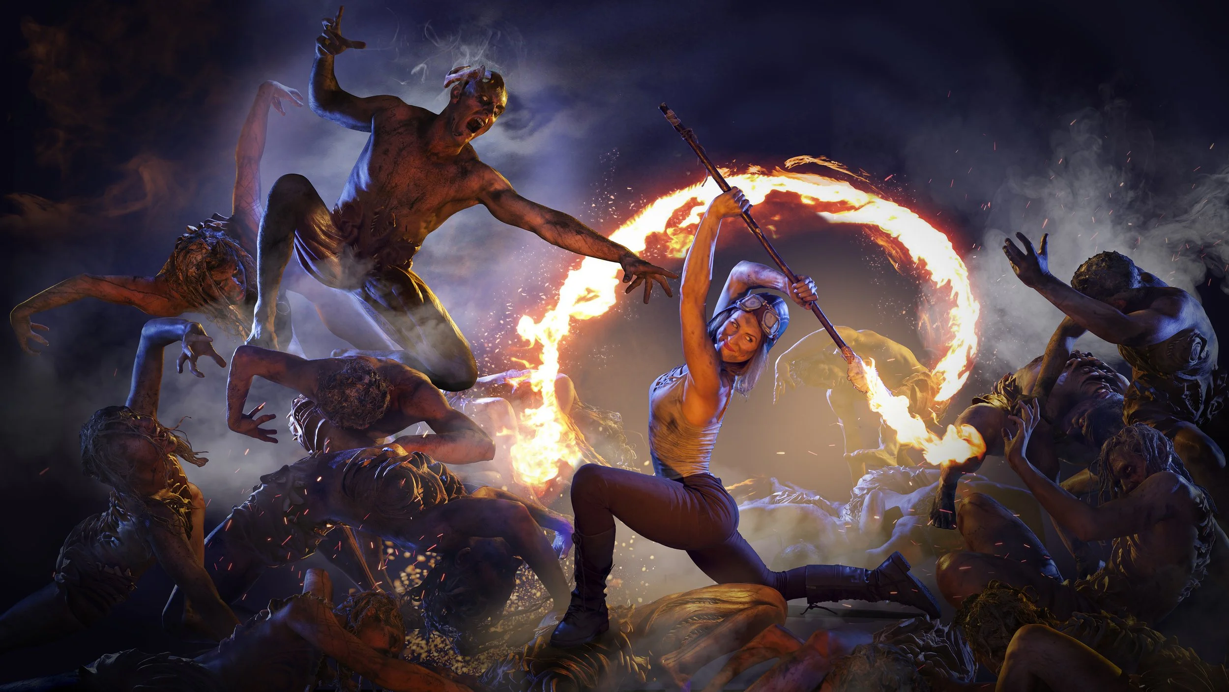 Queen of the Sky battles the hive mind creatures.