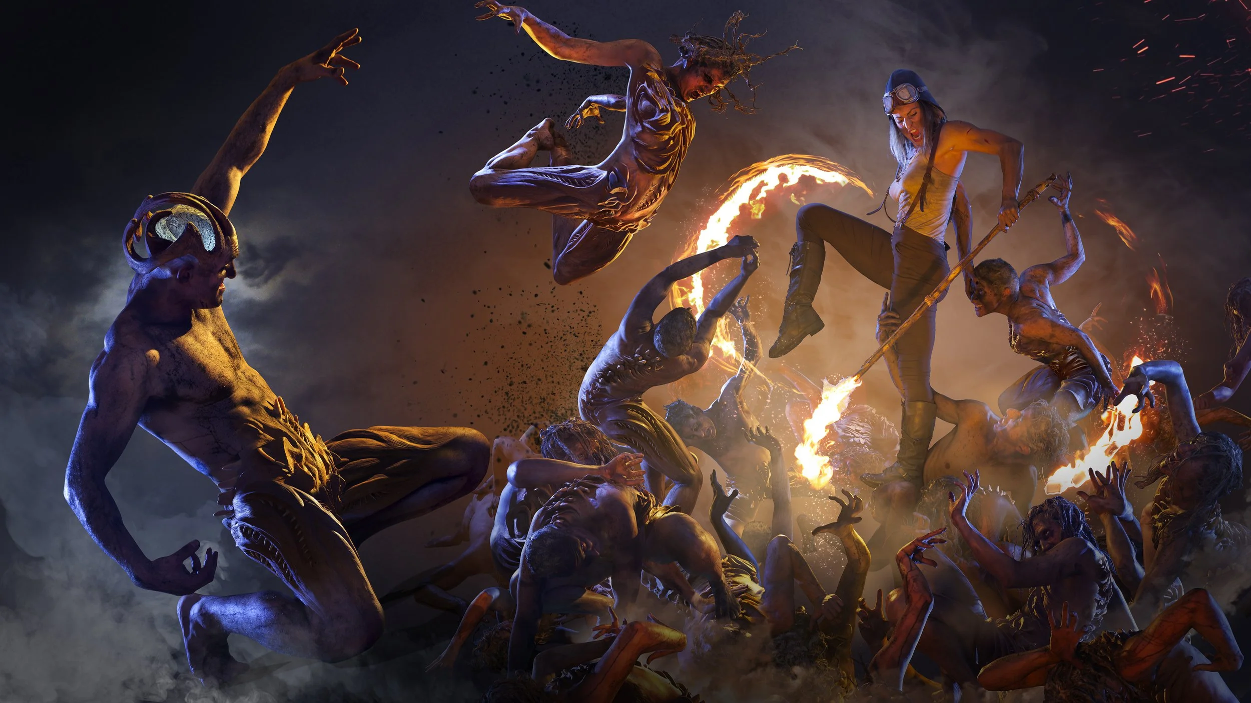 Queen of the Sky battles the hive mind creatures.