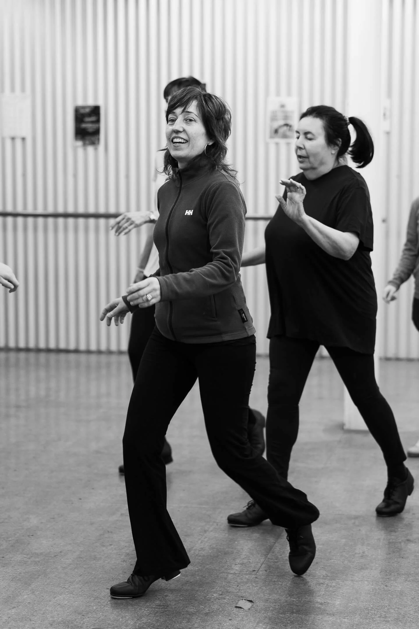 Two female tap dancers taking class at the Melbourne Tap Studio