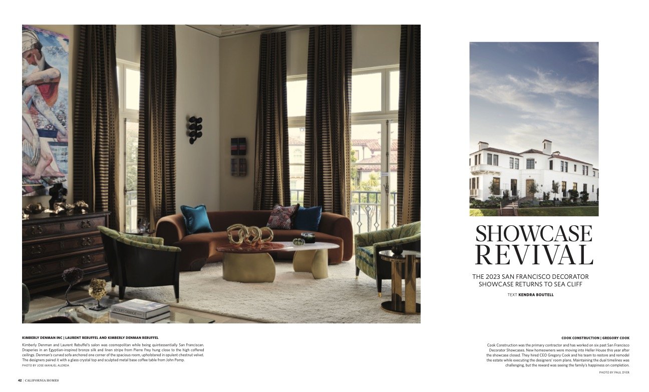 California Homes Magazine | 2023 San Francisco Decorator Showcase; Kimberly Denman Inc, Cook Construction, Lauren Berry Interior Design, Dina Bandman Interiors,  Chroma, De la Cruz Interior Design, Tineke Triggs Interiors, Miyuki Yamaguchi Design Stu
