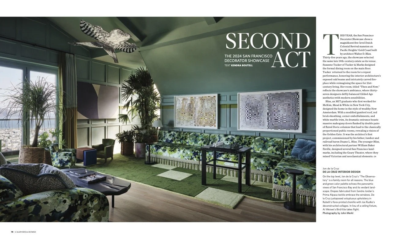 California Homes Magazine | 2024 San Francisco Decorator Showcase; De la Cruz Interior Design, K Interiors, Tucker & Marks, ballonSTUDIO, Lark + Palm, Jay Jeffers, AubreyMaxwell | Kendra Boutell Writer