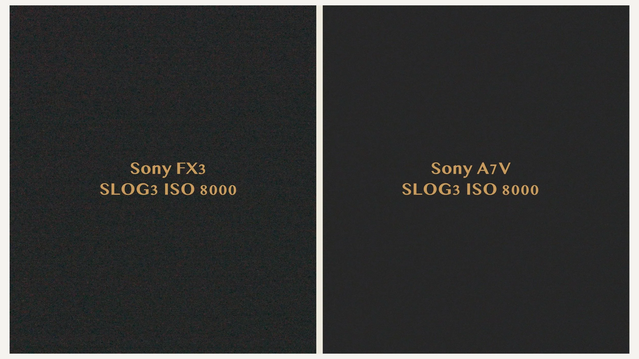 Shows ISO noise from Sony A7V and Sony FX3 in low light test shot in SLOG3 at 8000 ISO