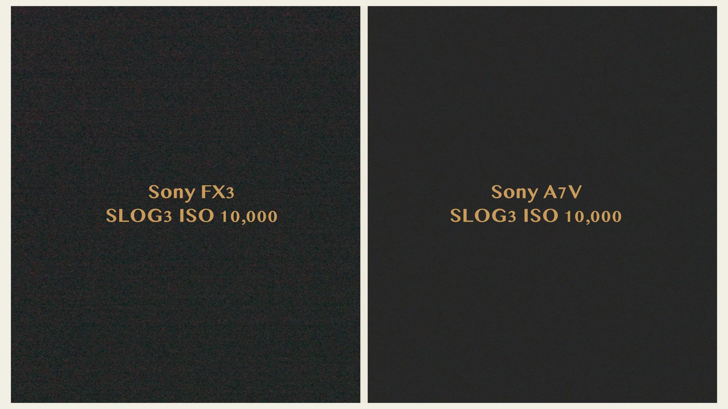 Shows ISO noise from Sony A7V and Sony FX3 in low light test shot in SLOG3 at 10000 ISO