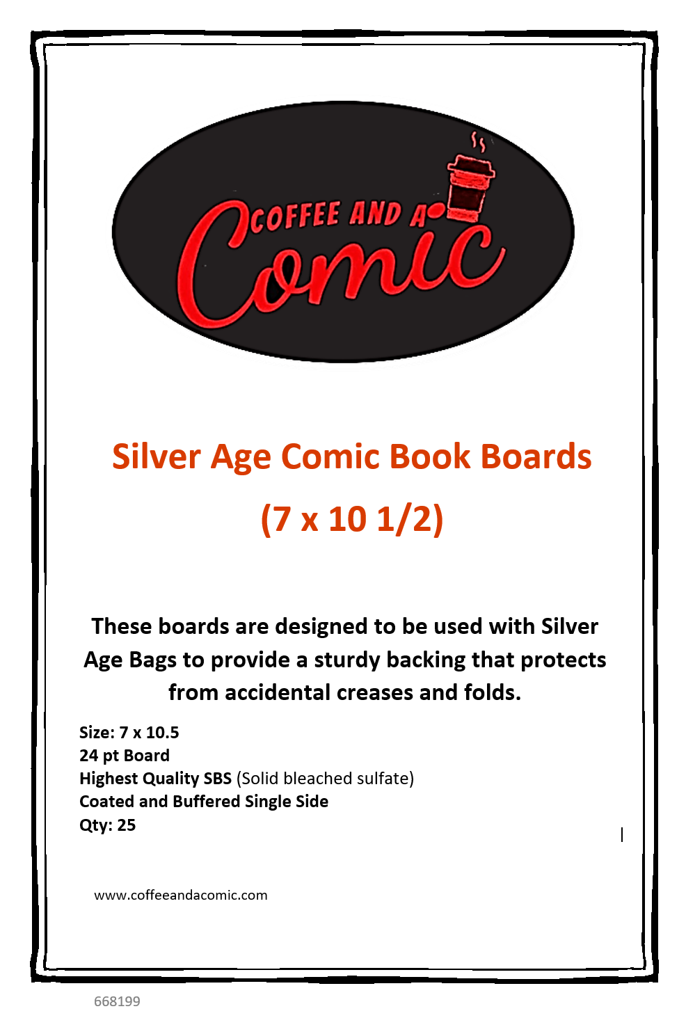 Silver Comic Book Boards (7 x 10 1/2) Qty 25