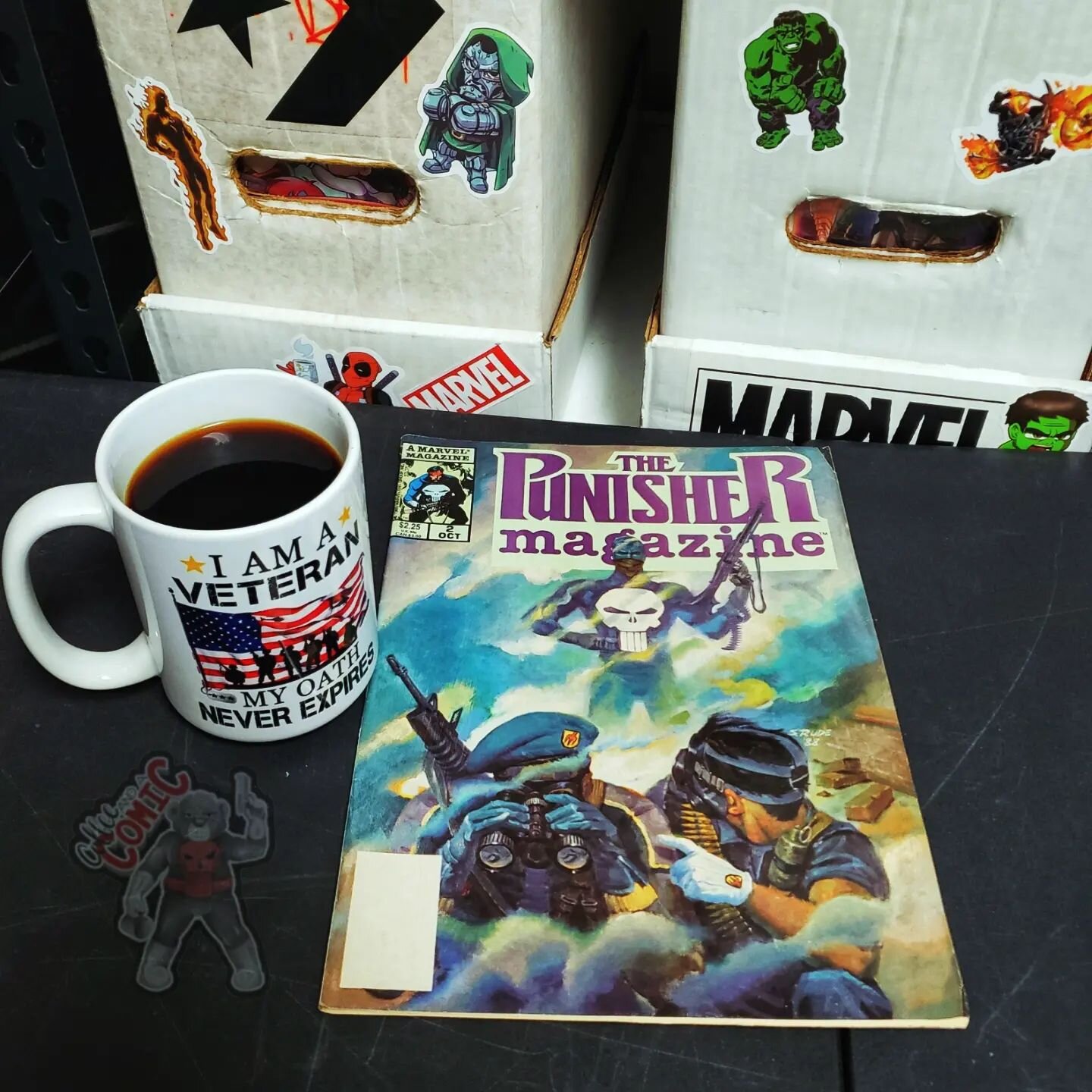 Today's coffee ☕ and a comic 📓 is one of the coolest 😎 magazine editions to ever be created! 

In the seedy underbelly of crime-ridden streets, the Punisher wages his brutal war on the criminal scum infesting every shadowy corner. &quot;Punisher Ma