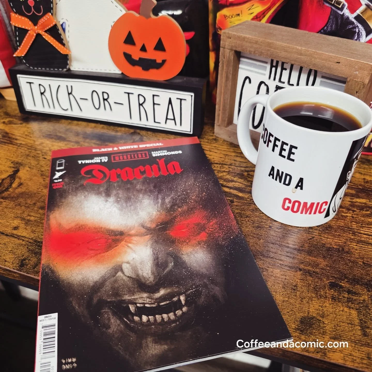 Today's Coffee ☕ and a Comic 📖 is Universal Monsters: Dracula #1  Black &amp; White Special

The masters of moody horror are back. Tynion and Simmonds drain the color from the page and leave behind something colder&hellip; sharper&hellip; eternal

T