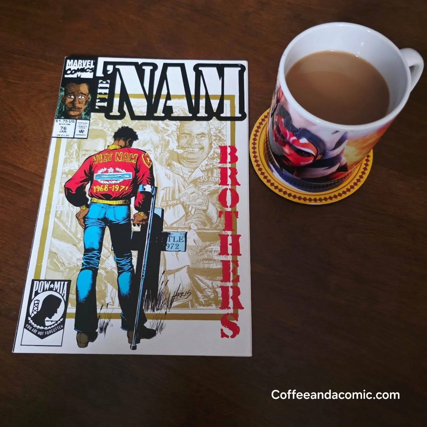 Today's Coffee ☕ and a Comic 📖 is The &rsquo;Nam issue 76 &ldquo;Brothers&rdquo; (1993).

June, 1972. Rob Little visits the grave of his younger brother Eugene, another name carved into the cost of Vietnam
The two had their differences growing up, b
