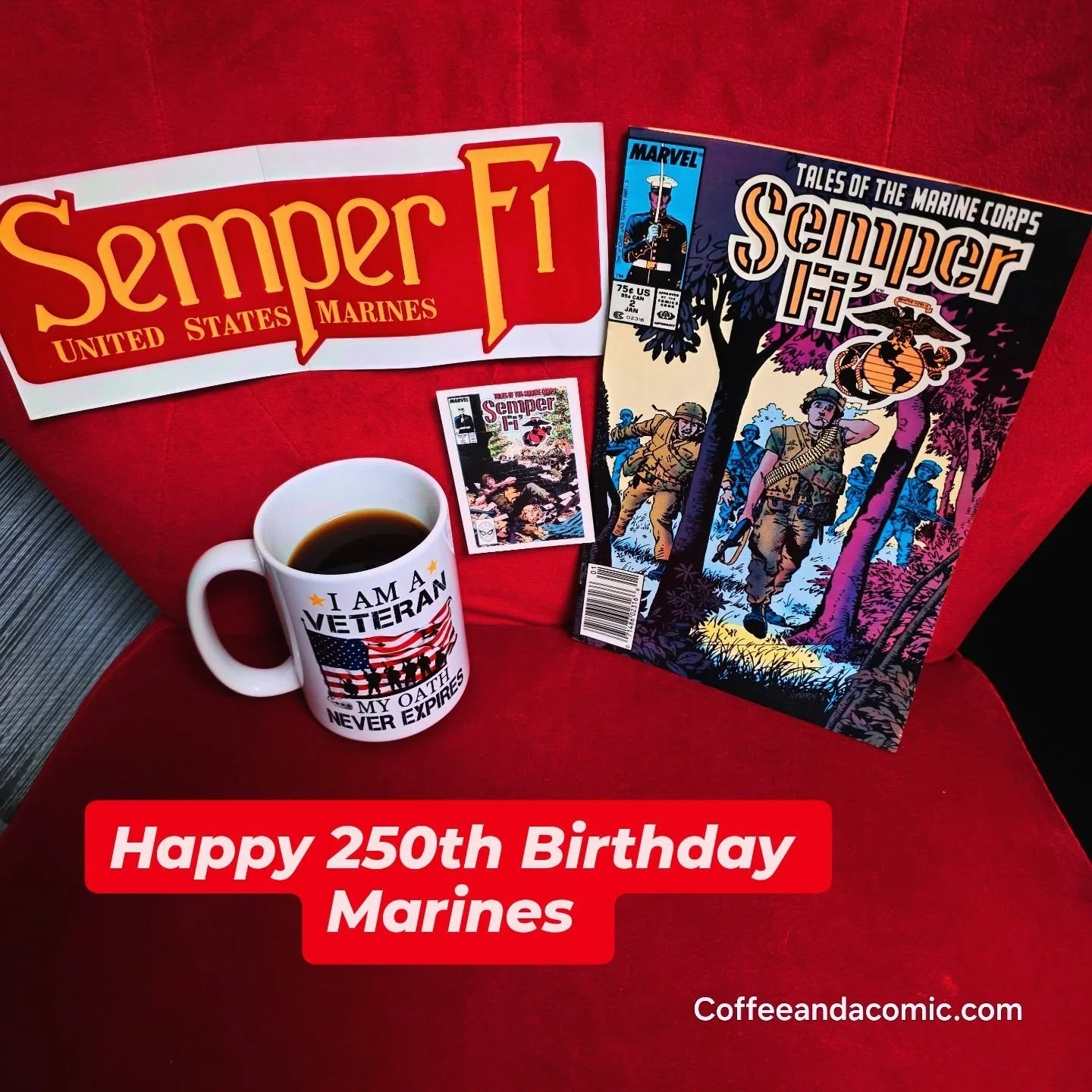 Today's Coffee ☕️ and a Comic 📕 is dedicated to all past, present, future Marines 
Happy 250th Birthday 
Semper Fi!
#USMC250 #usa🇺🇸 #usmc #usmcveteran #usmclife #marinesbirthday #CoffeeAndAComic