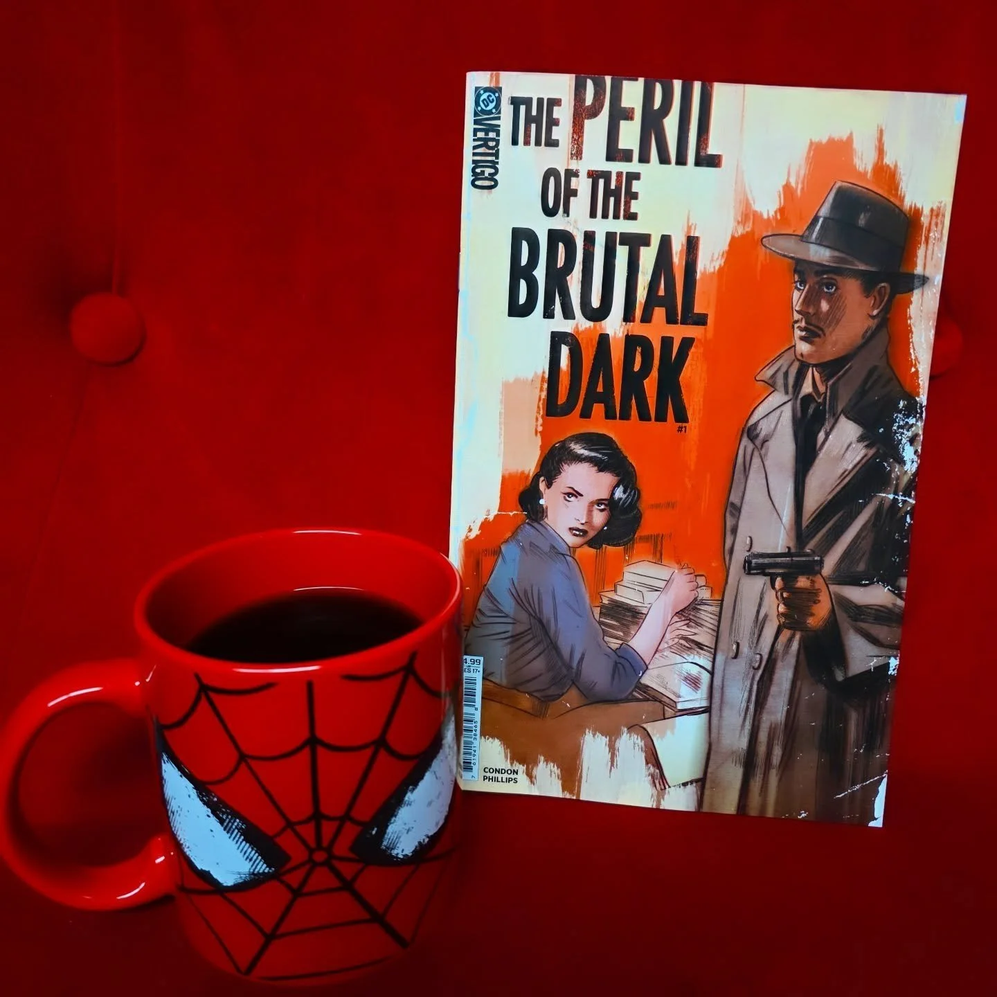 Today&rsquo;s Coffee ☕ and a Comic 📖 is The Peril of the Brutal Dark issue 1 from Vertigo

No capes. No cosmic beams. Just shadows, secrets, and a pistol tucked under a trench coat

This debut issue by Condon &amp; Philips drops us into a world that