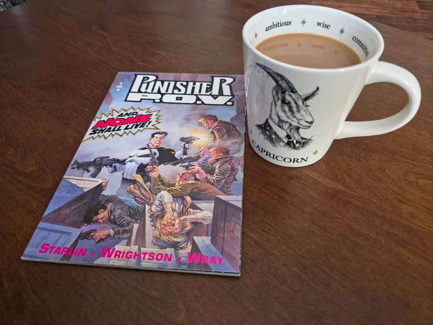 Today's Coffee ☕ and a Comic 📖 is Punisher P.O.V. 1 (1991) from Marvel.
This four-issue mini-series throws Frank Castle straight into the kind of brutal firefight that defines the Punisher mythos. Written by Jim Starlin and brought to life with haun