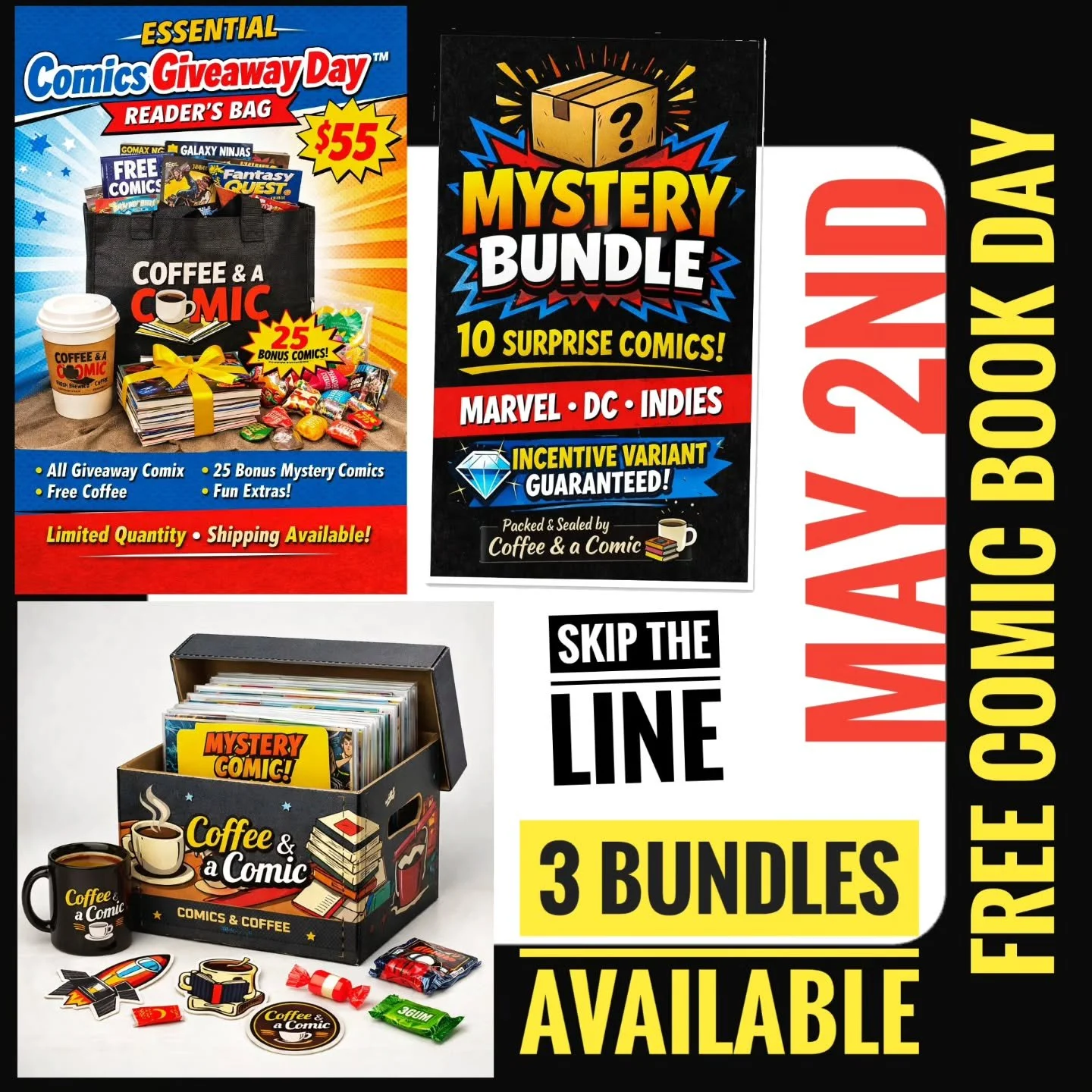 FREE COMIC BOOK DAY on MAY 2ND 🔥

Skip the chaos. Skip the line. Walk in like you already won

We&rsquo;ve got LIMITED bundles locked and loaded at Coffee and a Comic, once they&rsquo;re gone, they&rsquo;re gone!

💥 ESSENTIAL READER&rsquo;S BAG &nd