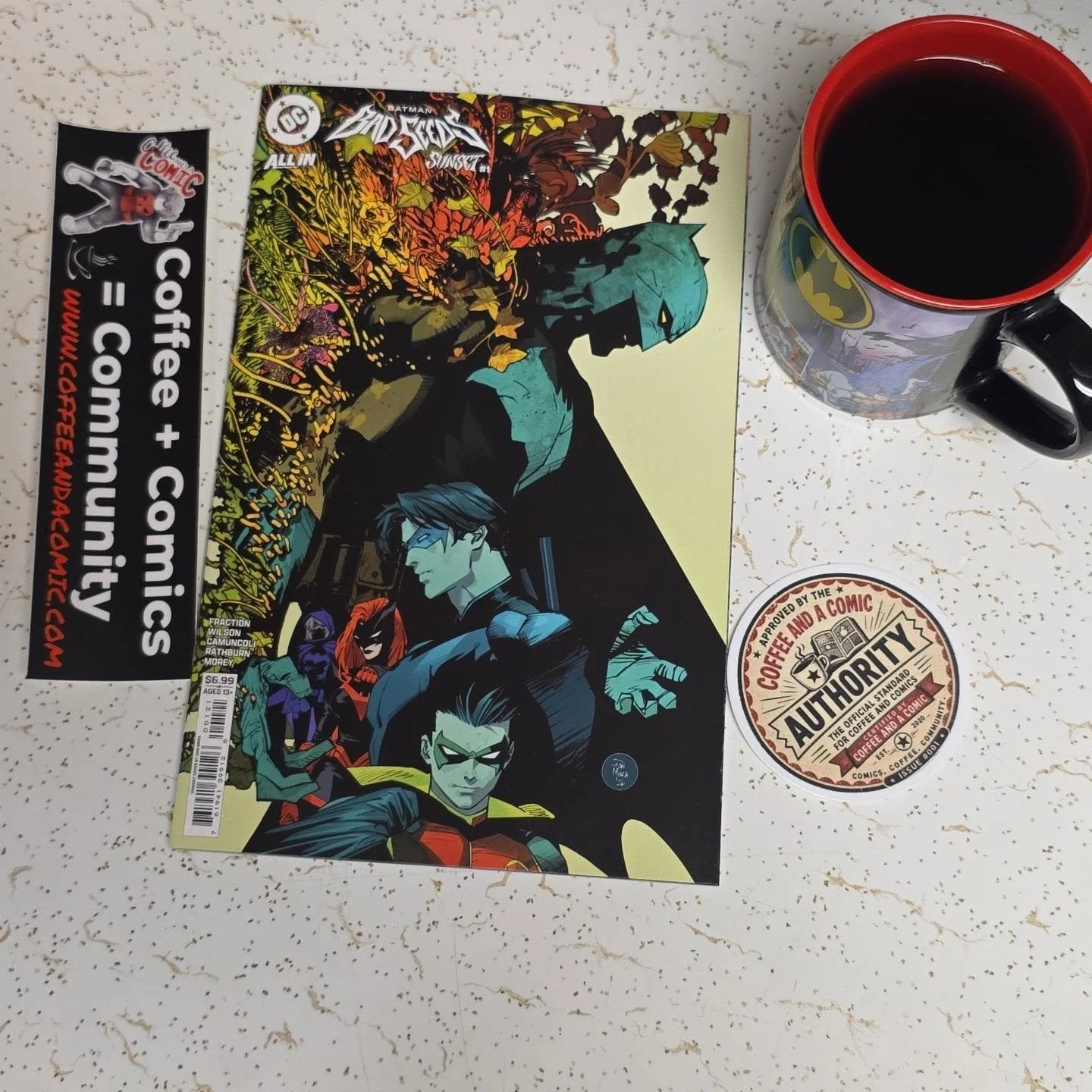 Today&rsquo;s Coffee ☕️ and a Comic 📕 is Batman: Bad Seeds Sunset #1! 🦇🌱
Got into this week's pickup to see Gotham turn completely upside down. This is the Dan Mora connecting variant cover and the art is absolutely stunning. Can't go wrong starti