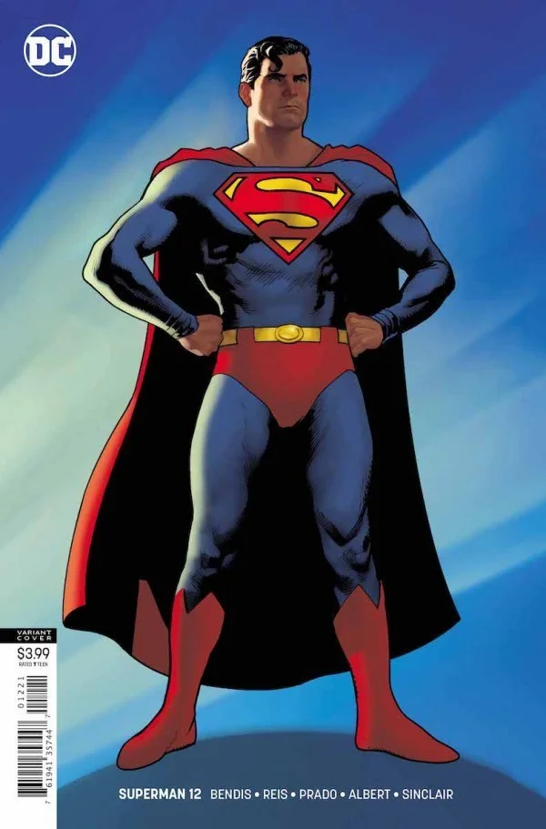 Cover of Superman #12 (2019) featuring Superman in his classic suit by artist Adam Hughes.