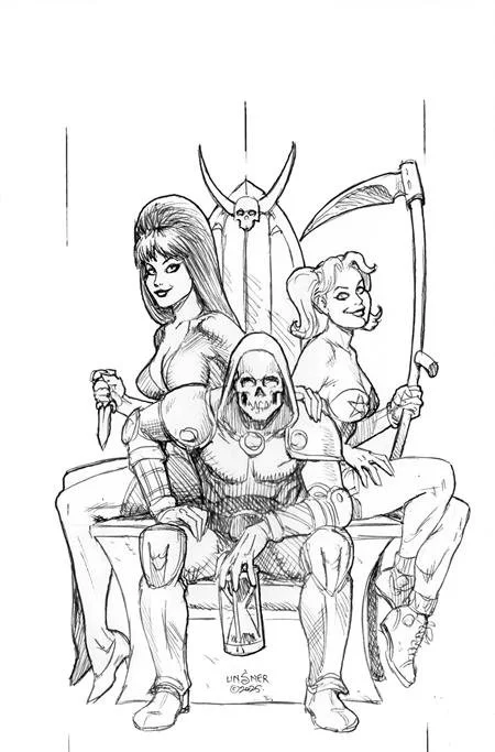 HARLEY QUINN X ELVIRA #5 CVR N INC 1:10 JOSEPH MICHAEL LINSNER LINE ART VIRGIN VAR