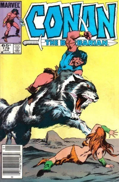 “Cover of Conan the Barbarian #178 (1985) Newsstand Edition featuring Conan in a dynamic battle scene.”