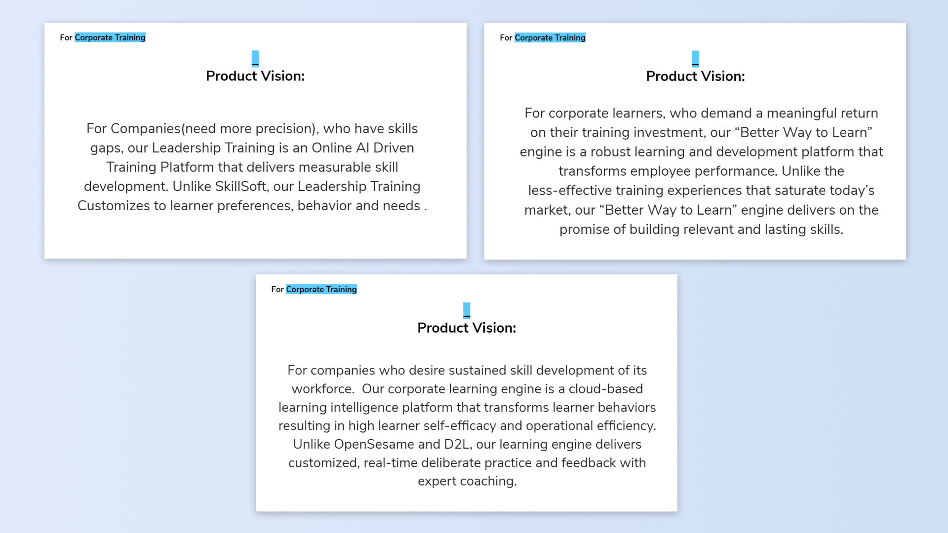 Just a few of the similar-but-different perceptions of the product vision within the team