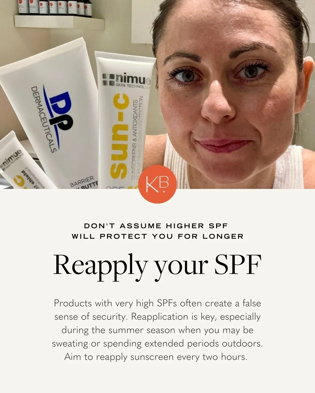 Make sure to reapply your sunscreen every two hours. Relying on a high SPF can create a misleading feeling of safety. ☀️