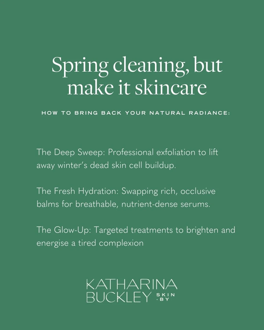 ✨ Spring cleaning, but make it skincare. ✨⁠
⁠
Just like you&rsquo;re opening the windows and clearing out the dust from your home, your skin is ready for a seasonal reset. After a long winter of heavy creams, dry indoor air, and sluggish circulation,