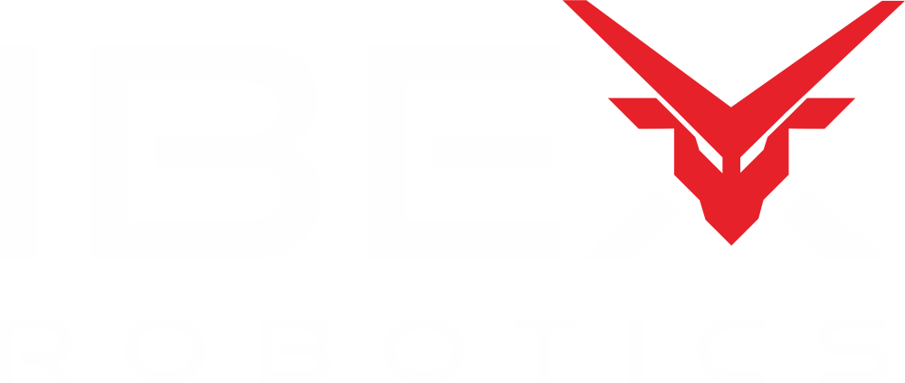 Logo of BEX Robotics with stylized red and black robotic figure above the text