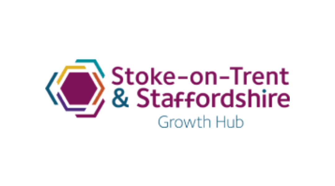 Stoke-on-Trent & Staffordshire Growth Hub logo – a multi-coloured hexagonal logo next to the organisation's name.