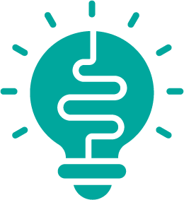 Illustration of a lightbulb with a DNA double helix inside, surrounded by light rays.