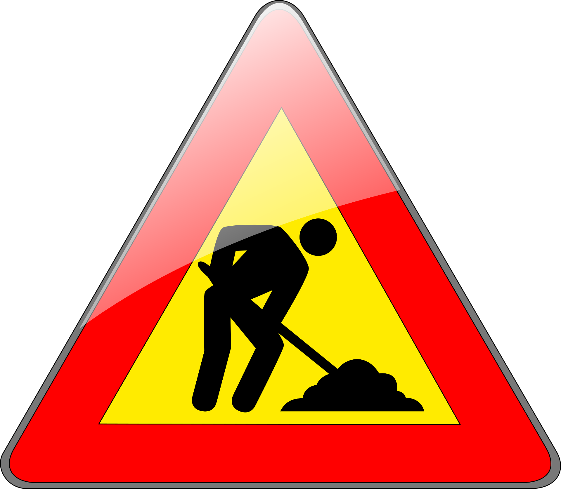 Warnschild mit Silhouette eines Bauarbeiters und der Aufschrift 'Achtung Baustelle'.